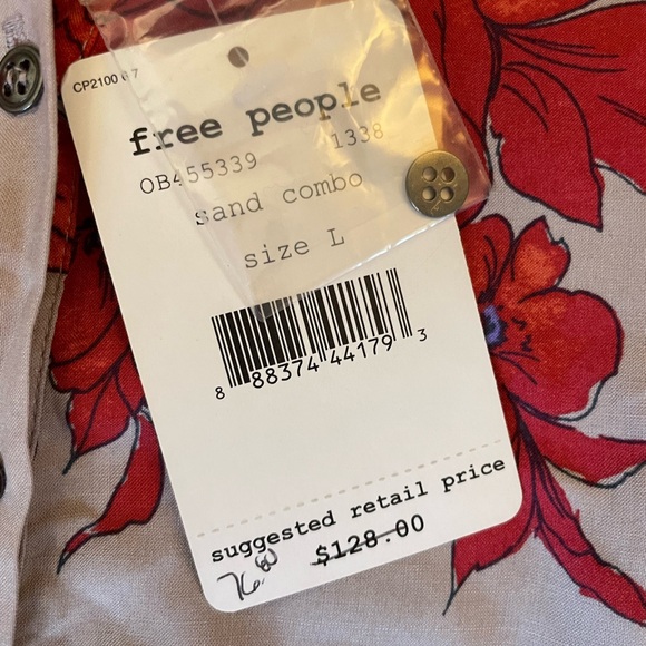 NWT Free People Sand & Red Floral Dress - Picture 6 of 13